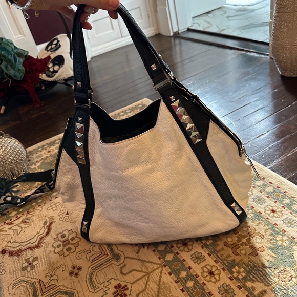 orYANY Handbags - orYANY Two-Tone Leather Studded Shoulder Bag